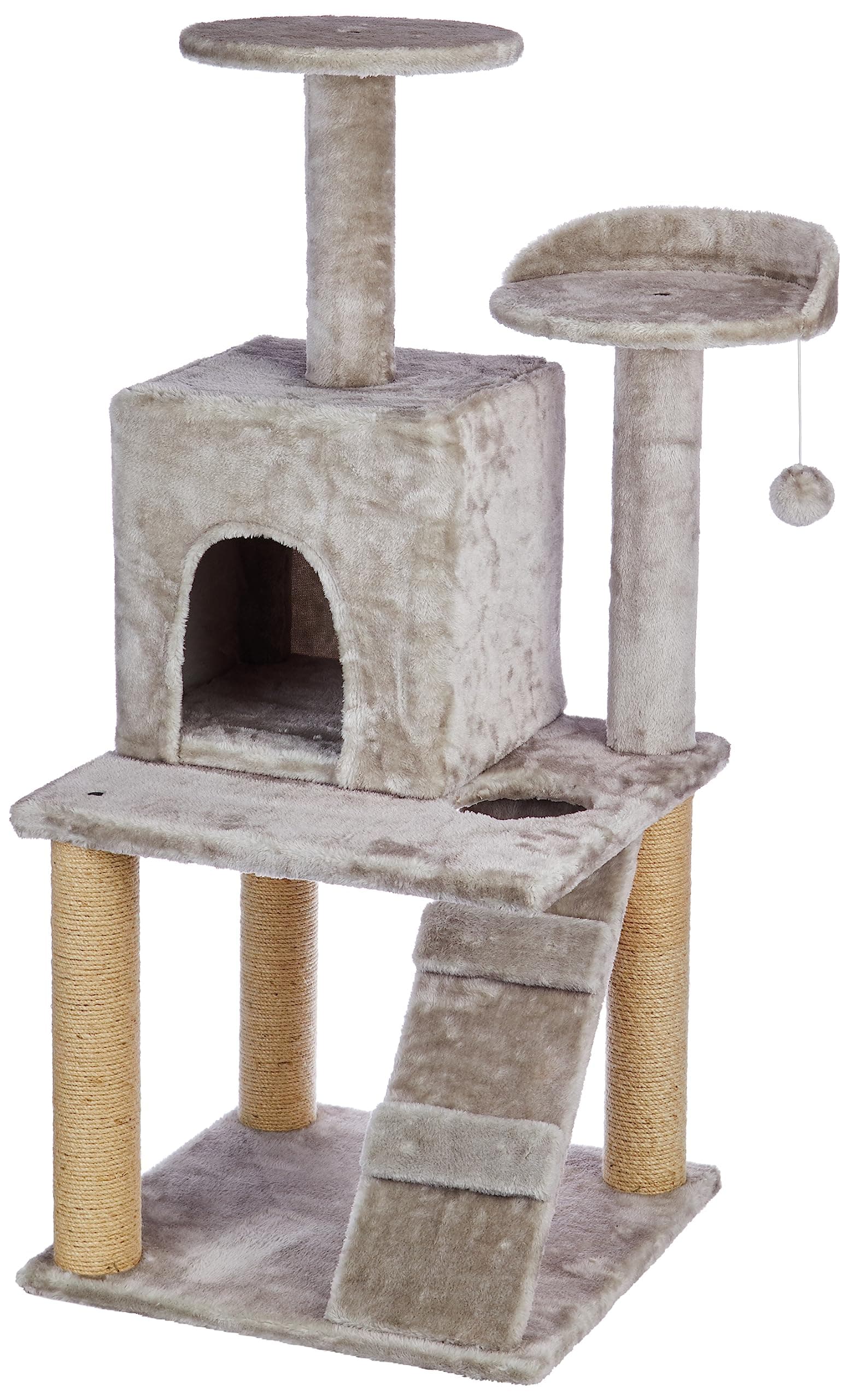 - Large Cat Tree with Scratching Posts, Balls, Stairs and House | 48.5 x 45.5 x 106.5 cm | Grey