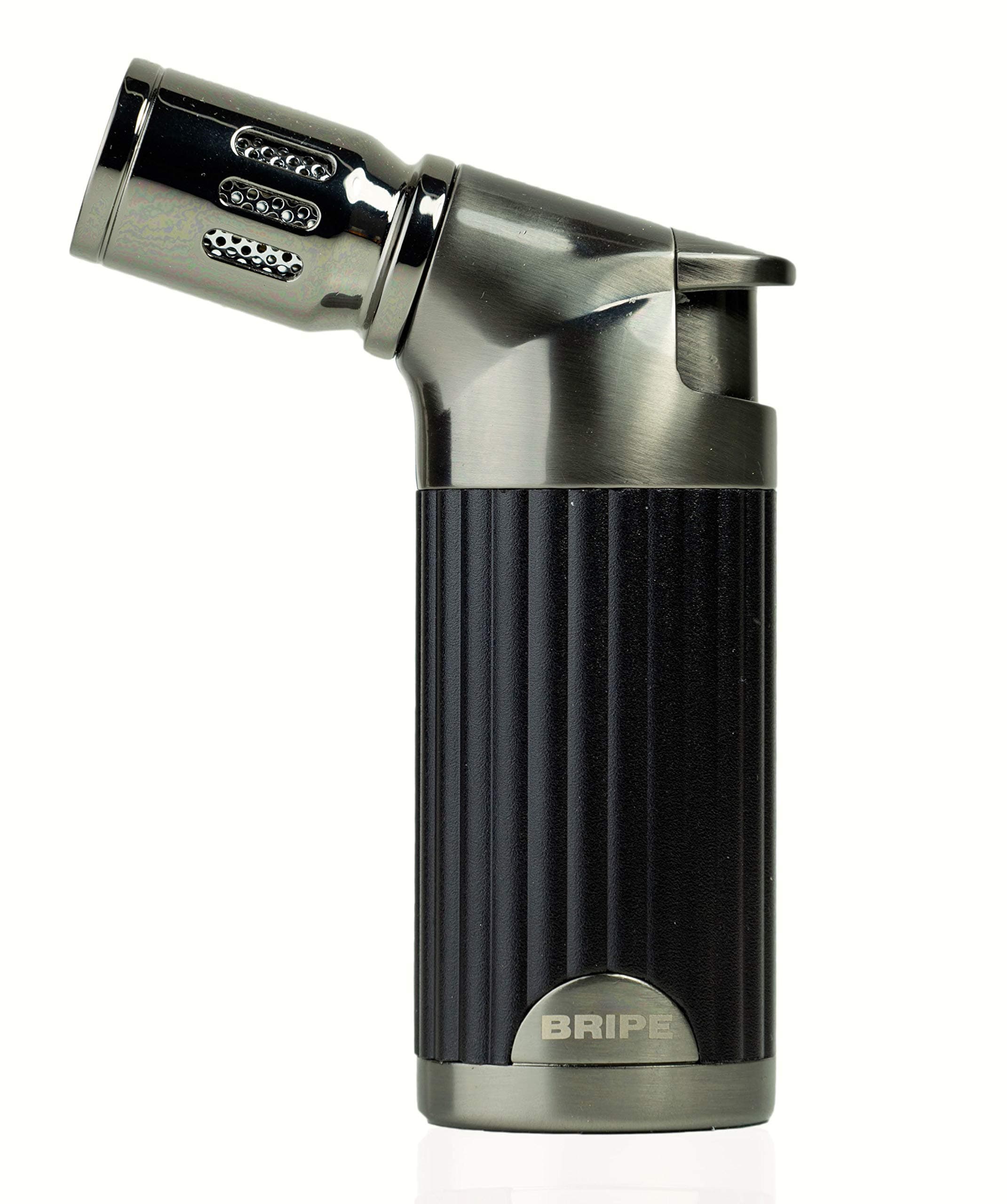 Bripe Butane Torch Lighter Compact Small Handheld Lighter for Cooking, Baking, Lighting, Camping- Powerful Quad Jet Adjustable and Refillable (Black) -Shipped Without Butane