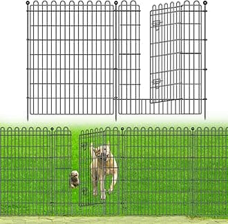 8 Panels No Dig Decorative Garden Fence with Gate for Yard, 48 in(H) X 21 ft(L) Animal Barrier Fencing for Outdoor Dog, Metal Portable Garden Fences for Borders, Pets, Landscape, Temporary Fence