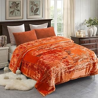 JML Korean Style Mink Blanket Heavy King Size 87" x 94", 10.5 Pounds Plush Fleece Blankets for Winter - Silky Soft and Warm, 2 Ply A&B Printed Embossed Raschel Bed Blanket (OrangeFloral)