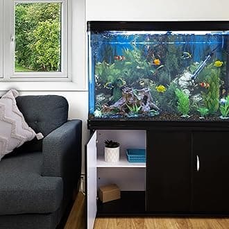 MonsterShop – Aquarium 300 Litres with Black Furniture and Kit with Plants and Black Gravel 143 cm x 120 cm x 39 cm