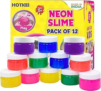 HOTKEI (Pack of 12 Neon Slime) Multicolor Fruit Scented DIY Toy Slimy Slime Gel Jelly Putty Set Art kit Toys for Boys Girls Kids 3 to 10 Years - 600 gm