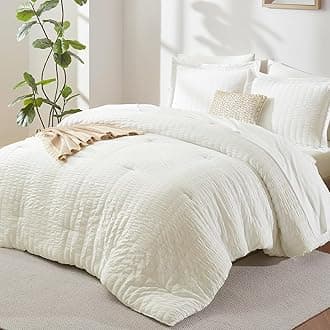 CozyLux King Seersucker Comforter Set with Sheets Ivory Bed in a Bag 7-Pieces All Season Bedding Sets with Comforter, Pillow Sham, Flat Sheet, Fitted Sheet, Pillowcase