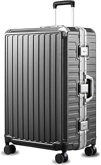 LUGGEX Trunk Luggage with Spinner Wheels - Expandable Polycarbonate Hard Shell Suitcases, Charcoal Metallic, Checked-Large 28-Inch, Aluminum Frame Black Luggage 28 Inch No Zipper Luggage