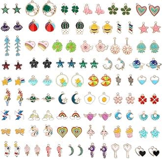 SANNIX 110Pcs Assorted Gold Enamel Charms for Jewelry Making and Crafting