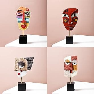 4 PCS - Handcrafted Statues Resin Abstract Sculpture for Home Decor Modern,African Art Tribal Figurines Decorations Items Accents Influencer Picks for Bookshelf,TV Stand,Living Room,Nightstand