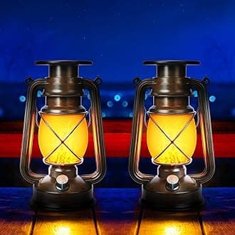 Toodour 2 Pack Hanging Solar Lantern Outdoor - Solar Vintage Lantern with Flickering Flame, 2 Modes Waterproof Solar Hanging Lights for Camping, Patio, Deck, Yard, Path