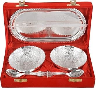 Silver Plated Bowl Set Contains 2 Bowls 2 Spoons & 1 Tray Diwali Gift