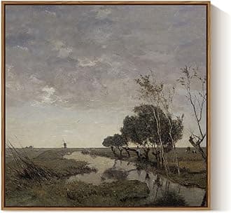 ARPEOTCY 24×24 Inch Framed Canvas Wall Art, Natural Scenery Vintage Square Wall Decor for Living Room, Large Vintage Painting for Bedroom, Framed Art Prints, for Office