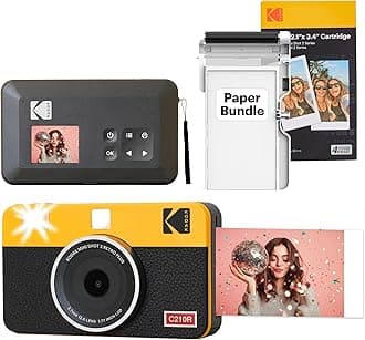 Mini Shot 2 Retro 2x3” Instant Digital Camera & Photo Printer, 38 Sheets, 2-in-1 Portable Print Camera, Bluetooth Smartphone Printer for iOS & Android, 4PASS Dye Sublimation, Yellow