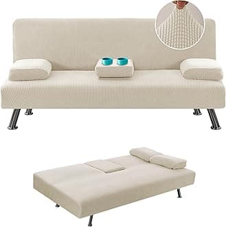 H.VERSAILTEX 4 Pieces Stretch Futon Covers Sofa Bed Slipcover with Removable Armrests and Cupholders Covers Furniture Protector High Spandex Small Checks Jacquard Fabric, Island Fossi