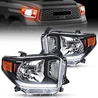 Nilight Headlight Assembly Compatible with 2014 2015 2016 2017 2018 2019 2020 2021 Toyota Tundra Black Housing Amber Reflector Clear Lens Headlamps Replacement