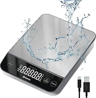 Etekcity Digital Food Kitchen Scale, Grams and Oz for Weight Loss, Baking and Cooking, 0.05oz/1g Precise Graduation,5 Weight Units, IPX6 Waterproof, USB Rechargeable,304 Stainless Steel-Silver, 22lb