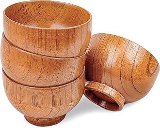 Handmade Wood Bowls,Jujube Wooden Japanese Bowl for Rice,Soup Dip,Salad,Tea,Decoration 4 Sets(4 Bowls 3.8 in)