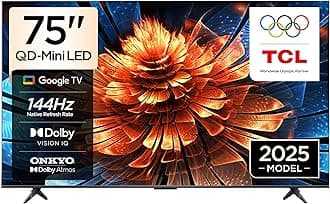TCL 75Q6C Television 75 Inch Smart TV 4K QD-Mini LED Colorful Quantum Crystal HDR 10+ Gaming Google TV, 144Hz Native Refresh Rate, ONKYO 2.1 Hi-Fi, Dolby Atmos, AI Mode, Game Master (2025 Model)