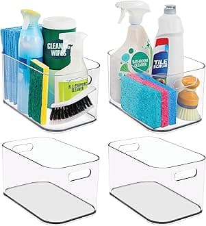 Bliss 10" x 6" Open Clear Pantry Organizer Bin, Set of 4, Plastic Containers with Handle for Kitchen, Fridge, Cabinet, Closet, Bathroom, Undersink Storage Made in USA