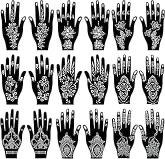 PADOUN18 Sheets of Henna Stencils for Hands - Indian and Arabian Temporary Tattoo Templates for Hand and Body ArtQ