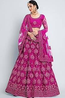 Women's Soft Net/Satin Embroidery Semi Stitched Lehenga, Choli With Dupatta Set
