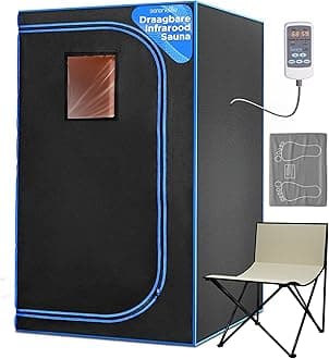 SereneLife Portable Sauna for Home - Infrared Sauna Personal Spa - 3 Heating Plates, Folding Sauna Chair, Heated Foot Pad, Remote Control, 35.4"x35.4"x70.9" (Black)
