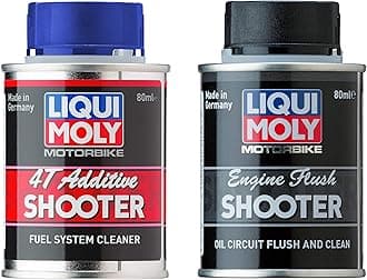 LIQUI MOLY 20597 Motorbike Engine Flush Shooter (80 ml) & 7822 Motorbike T Shooter (80 ml) Combo