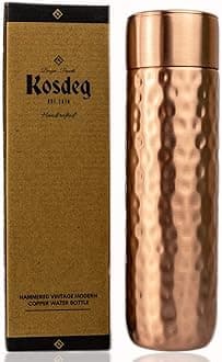 Kosdeg Copper Water Bottle - 0.5L / 17oz - Hammered Vintage Modern Design - An Ayurvedic Copper Vessel For Drinking - Drink More Water, Lower Your Sugar Intake And Enjoy The Health Benefits