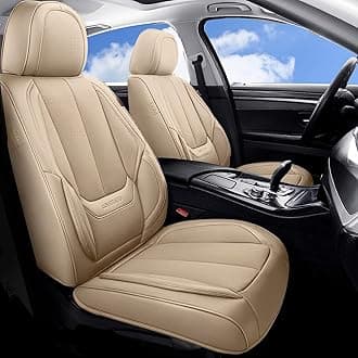 Coverado Seat Covers, Car Seat Covers Front Seats, Car Seat Cover, Car Seat Protector Waterproof, Car Seat Cushion Nappa Leather, Beige Seat Covers Carseat Cover Universal Fit for Most Cars