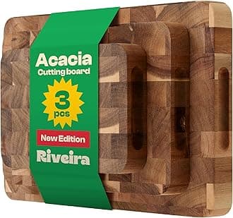 Riveira Acacia Wood Cutting Board – Versatile and Durable: Set Of 3 Pcs Rectangular Wooden Cutting Board – Natural Wooden Cutting Boards For Kitchen – Complete Acacia Wooden Chopping Board