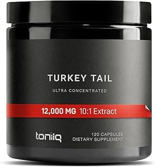 Toniiq30% Beta Glucans 12,000mg 10x Concentrated Ultra High Strength Turkey Tail Mushroom Extract - Highly Concentrated and Bioavailable - 120 Veggie Capsules