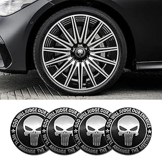 4PCS Car Wheel Center Hub Cover, Center Caps for Rims, Waterproof & Rustproof Automotive Accessories Decals, Universal Car Accessories Hub Caps Compatible with Cars (Black/Silver Skull-1)