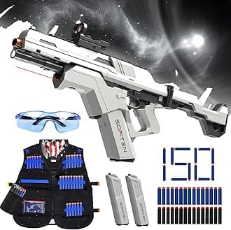 SOFITEN Toy Gun Automatic Sniper Rifle Tactical Vest Toy Foam Blaster with 150 Darts IR and Flashlight Foldable Stock The Shooting Activity Game for Kids Age 8-12 Gifts for Birthday Xmas