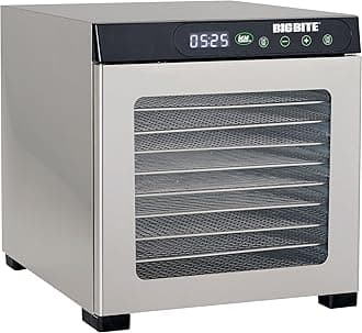 LEM Products BigBite 10-Tray Stainless Steel Dehydrator, Food Dehydrator for Beef Jerky, Meat, Vegetables, and Fruits, Includes Dryer Machine and 10 Trays, Silver