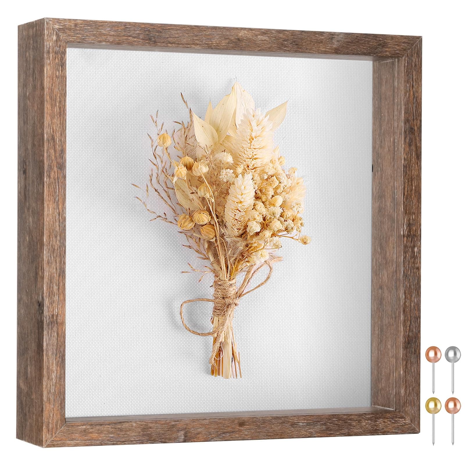 Califortree 8x8 Shadow Box Picture Frame - Memory Box Display Case for Memorabilia Flower Awards Medals Wedding Photos and Keepsake, Rustic Brown
