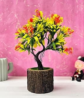 Dekorly Small Artificial Bonsai Tree Fake Plant Potted House Plants Japanese Pine Bonsai Plant Faux Bonsai for Home Indoor Decoration Office (Wooden Potted Plants, Design-J)