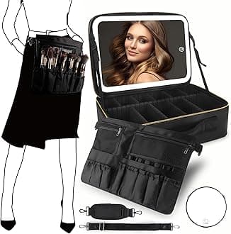 MOMIRA Large Makeup Train Case with Lighted and Mirror Partitionable Cosmetic Bag Travel Makeup Case Professional Cosmetic Artist Organizer, Waterproof Portable, with Shoulder Stra