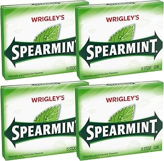 Wrigley Spearmint Chewing Gum, 15 Stick (Pack of 4), 60 Gum Pieces