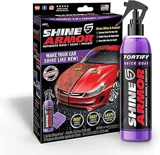 Car Wax Spray and Ceramic Coating for Cars - 3 in 1 Waterless Car Wash and Detailing - Quick Effect Coating Agent for Car - High Gloss Car Coating Spray, Shiny Car Stuff by Shine Armor - 8FlOz