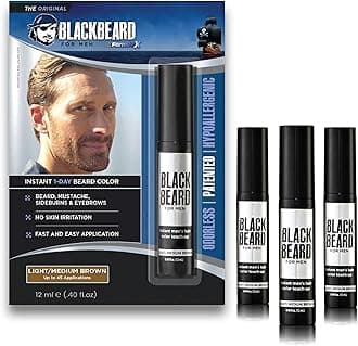 Beard Color – 1-Day Beard, Mustache, Eyebrow, Sideburns Color – Temporary Facial Hair Tint - Hypoallergenic Beard Dye Alternative – Up to 45 applications– Light/Medium Brown, 3 Pack
