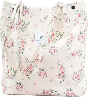 Corduroy Tote Bag Cute Tote Bags for Women Shoulder Bag with Inner Pocket for Work Beach Travel and Shopping Grocery