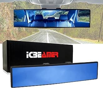 ICBEAMER 11.8" 300mm Convex Anti-Glare Blue Surface Easy Clip on Wide Angle Panoramic Blind Spot Fit Auto Interior Rear view Mirror