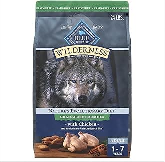 Blue Buffalo Wilderness Adult High-Protein Dry Dog Food with Real Chicken, Grain-Free, Made in the USA with Natural Ingredients, Chicken, 24-lb Bag