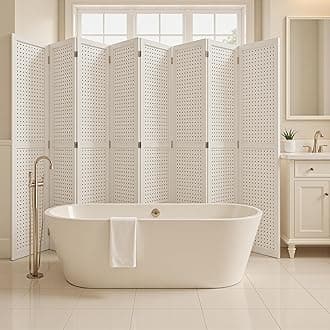 Osparple Room Divider 8 Panel 5.6FT Partition Room Dividers Freestanding Wooden Privacy Screen with Peg Board Display for Apartment and Office, White