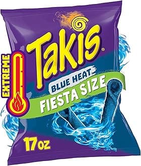 Takis Blue Heat 17 oz Fiesta Size Bag, Hot Chili Pepper Flavored Extreme Spicy Rolled Tortilla Chips