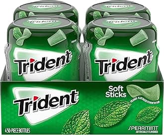 Trident Unwrapped Spearmint Sugar-Free Chewing Gum, 4 Bottles of 50 Pieces (200 Total Pieces)