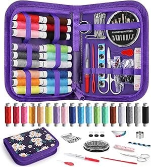 Coquimbo Sewing Kit Gifts for Kids Mom Grandma Adults Beginner Traveler, Portable Sewing Supplies Accessories Contains Thread, Needle, Scissors, Measure Tape, Thimble (Daisy)