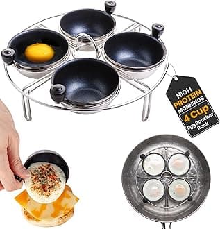 Eggssentials Stainless Steel Egg Poacher Pan Insert | 4 Poached Egg Cups PFOA Free Nonstick | 7.25 inch Rack Compatible with Skillet Instant Pot Pressure Cooker | Hard Boiled and Poached Egg Maker …