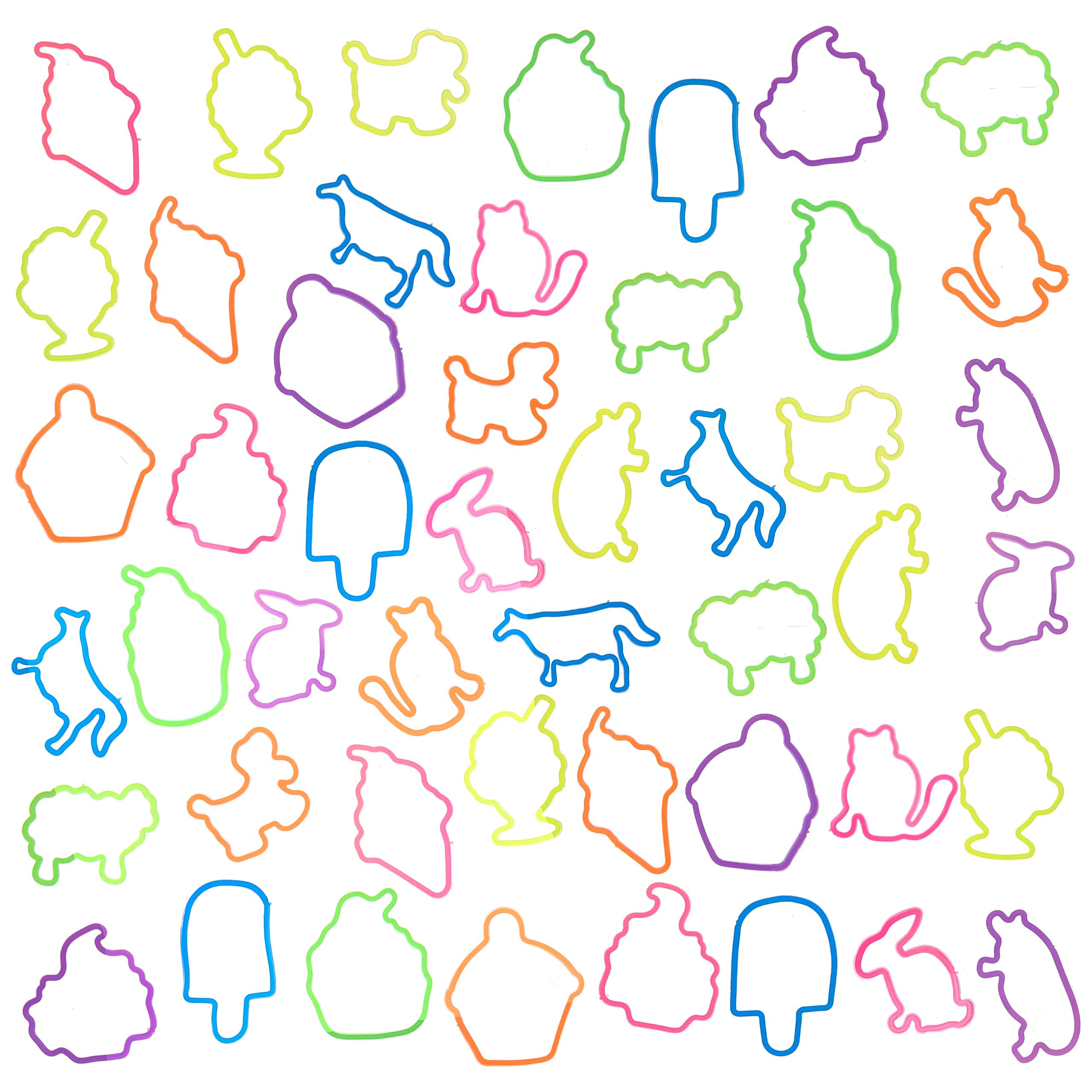 EXPRESSIONS 48pc Shaped Gummie Bracelets - Bulk Pack Bright Colored Shaped Rubberband Bracelets | Bracelet Rubber Bands Kit, Rubber Bracelets For Kids & Kids Party Favors, Colored Rubber Bands