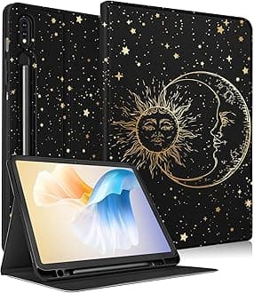 for Samsung Galaxy Tab S8 Plus/ S7 Plus/ S7 FE Case 12.4 Inch Women Cute Girls Folio Moon Sun Teen Boys Black Design Cover for Samsung Tablet S8 Plus 2022/ S7 Plus 2021/ S7 FE 5G Cases