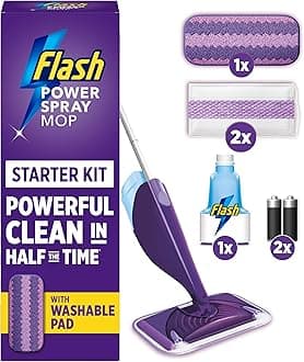 Flash Power Spray Mop Floor Cleaner Starter Kit (1 Washable Pad + 2 Disposabl...