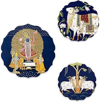 Artvibes Pichwai Designer Art Wooden Wall Hanging Decor | Decorative Hanging Items for Living Room | Office | Gifts | Modern Wall Decoration Accessories for Home | Door Hanging Painting Item (WH_8817)