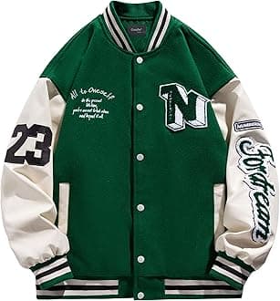 CrazyfireMens Varsity Letterman Jackets: Vintage Streetwear Baseball Bomber Jacket for Men Women Casual Leather Sleeves Coat